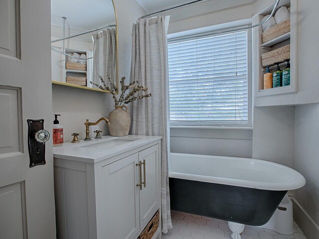 351 W 10th Ave, Mount Dora, FL 32757 - full bathroom featuring a freestanding tub, vanity, and tile patterned flooring