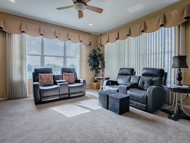 interior space featuring ceiling fan and plenty of natural light