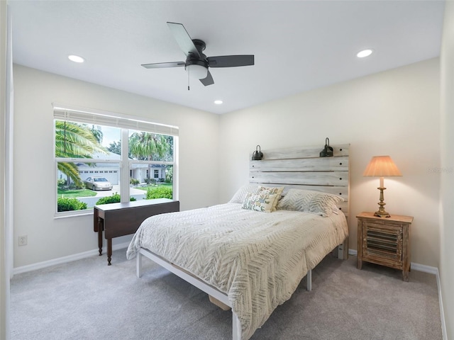 bedroom featuring carpet floors and ceiling fan