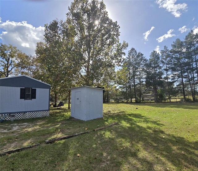 view of yard with a storage shed and an outdoor structure