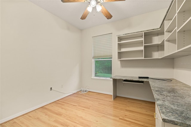 interior space with ceiling fan and light hardwood / wood-style flooring