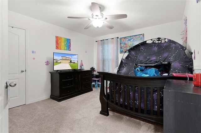 bedroom with carpet flooring and ceiling fan