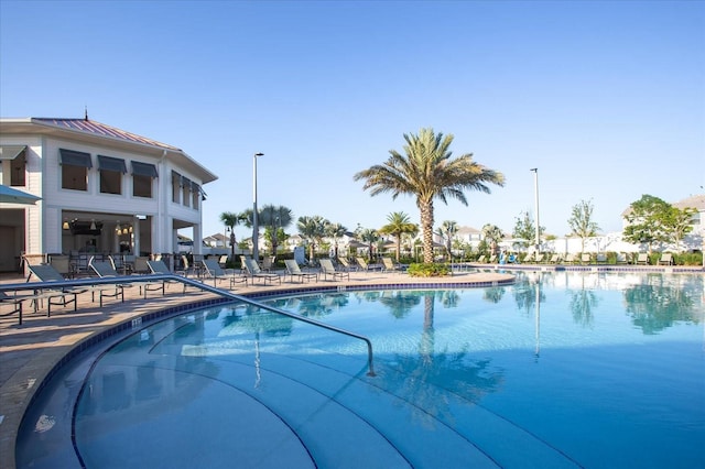 pool with a patio