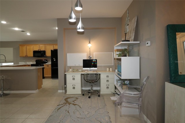 tiled office space with sink