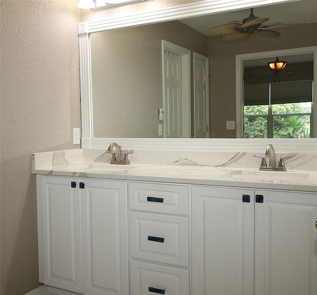 bathroom with vanity and ceiling fan