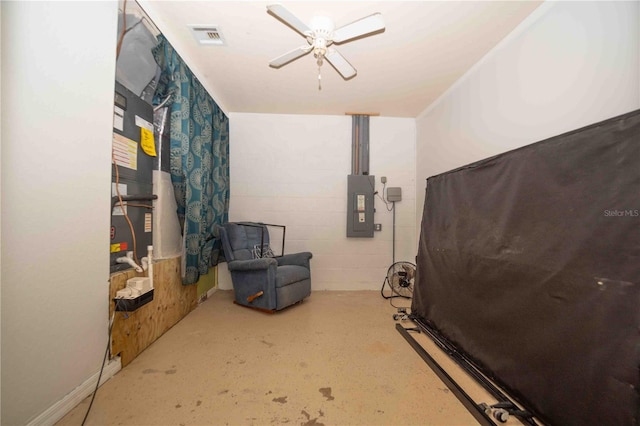 interior space featuring electric panel and ceiling fan