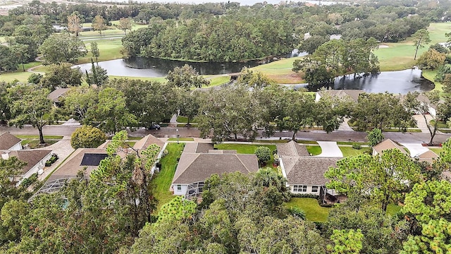 bird's eye view featuring a water view