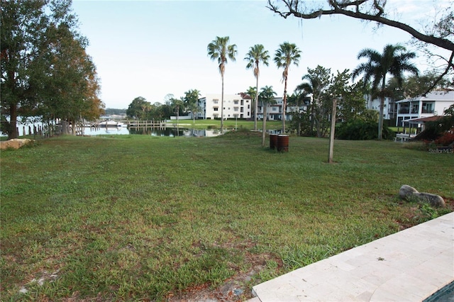 view of yard with a water view