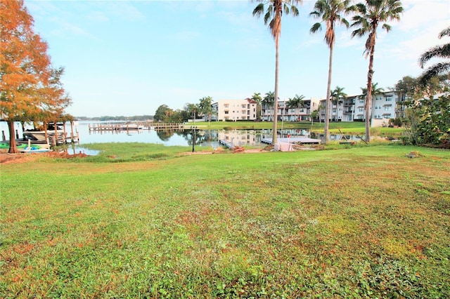 view of yard with a water view