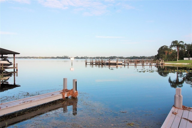 dock area featuring a water view