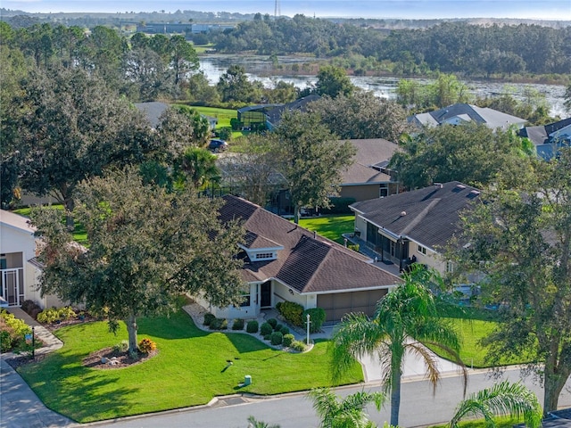 aerial view with a water view