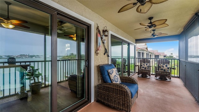 balcony with ceiling fan