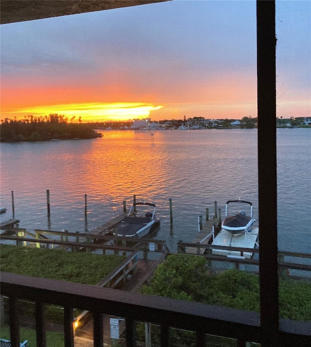 view of water feature featuring a dock