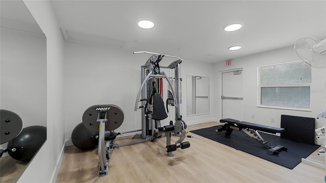 exercise area with hardwood / wood-style floors