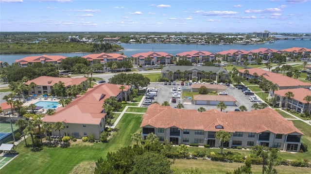 aerial view featuring a water view