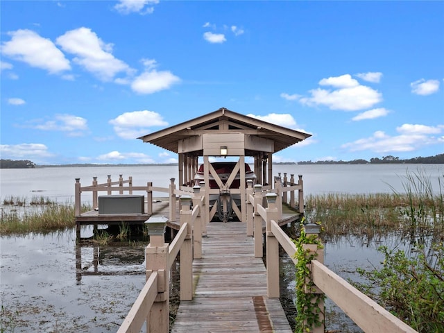 dock area featuring a water view