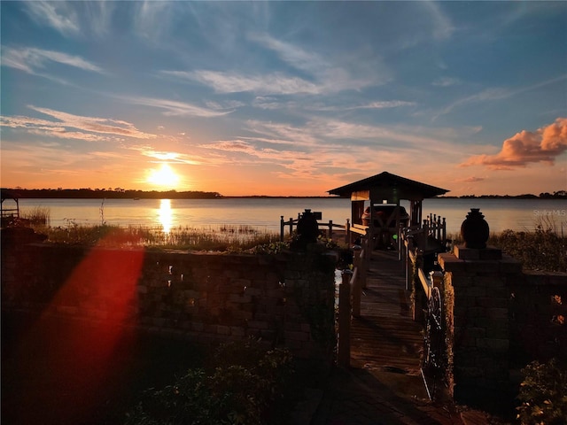 dock area with a water view