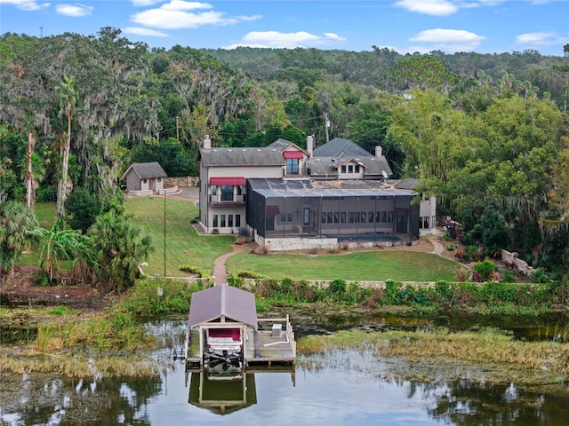 aerial view with a water view