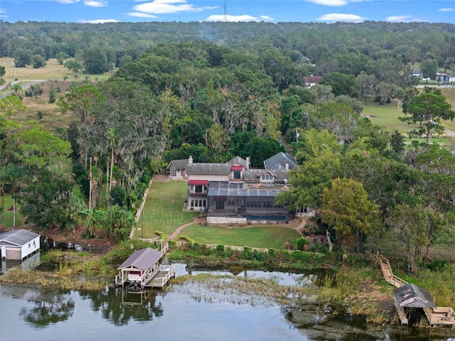 aerial view featuring a water view