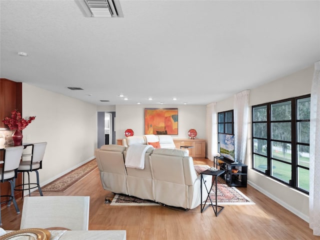 living room with light hardwood / wood-style floors