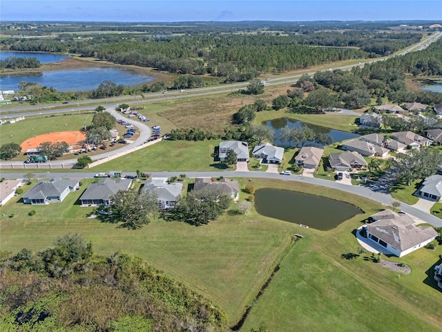 aerial view with a water view