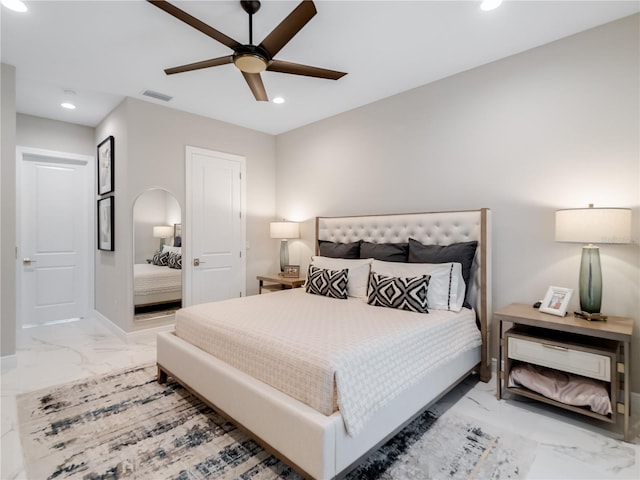 bedroom featuring ceiling fan