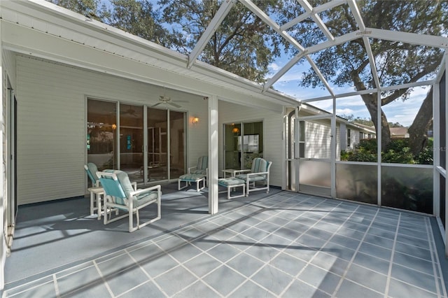 unfurnished sunroom with lofted ceiling