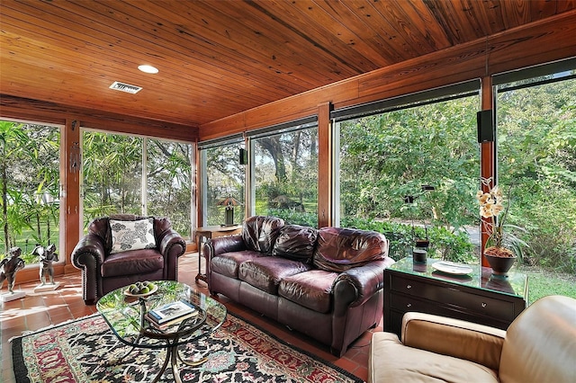 sunroom / solarium with wooden ceiling