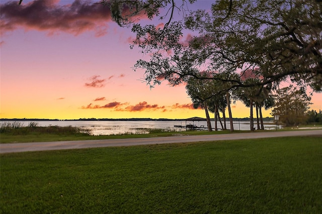 view of community featuring a yard and a water view