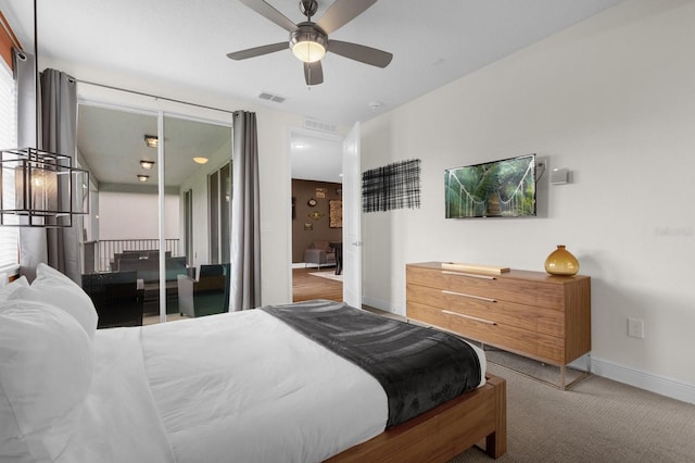 bedroom with carpet floors and ceiling fan