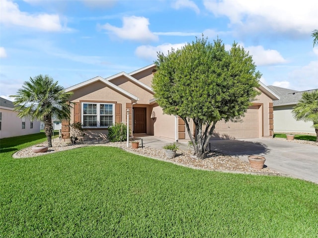 single story home with a front lawn