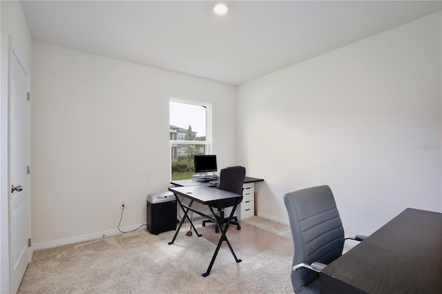 view of carpeted home office