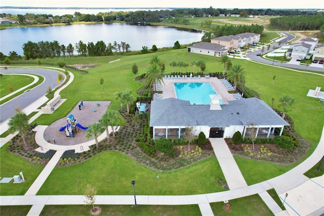 aerial view with a water view