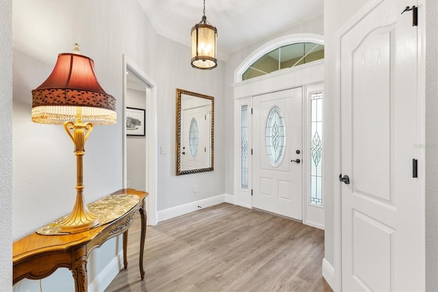 entrance foyer featuring light wood-type flooring and a healthy amount of sunlight