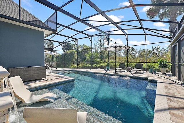 view of pool with a patio area and a lanai