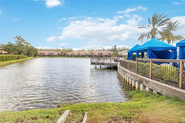 view of dock with a water view