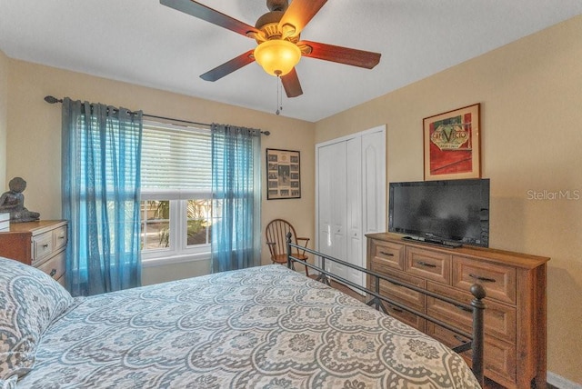 bedroom with a closet and ceiling fan