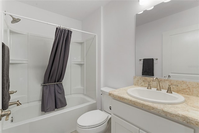 full bathroom featuring vanity, toilet, and shower / tub combo with curtain