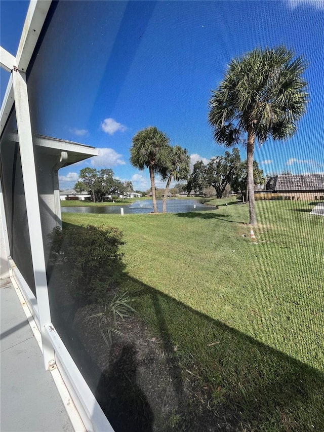 view of yard with a water view