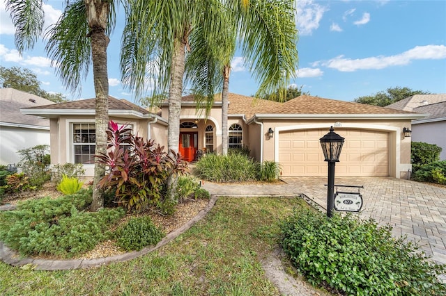 view of front of property with a garage