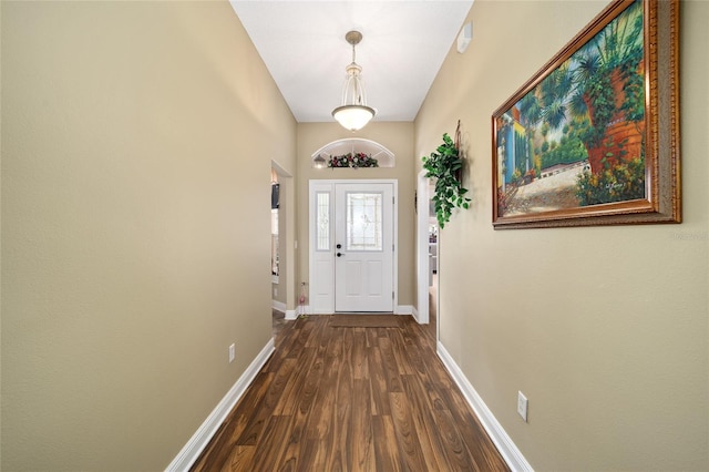 entryway with dark wood-type flooring