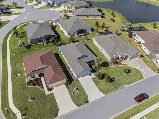 drone / aerial view featuring a water view