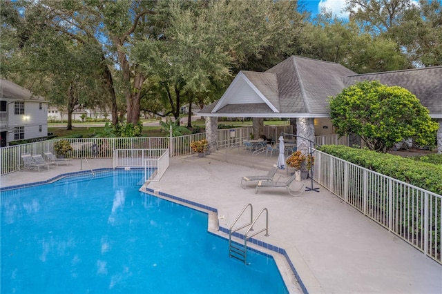 view of swimming pool with a patio