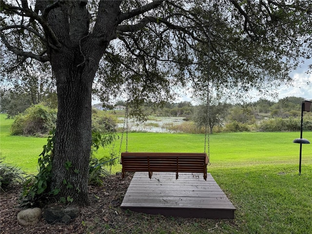 view of community featuring a yard and a water view