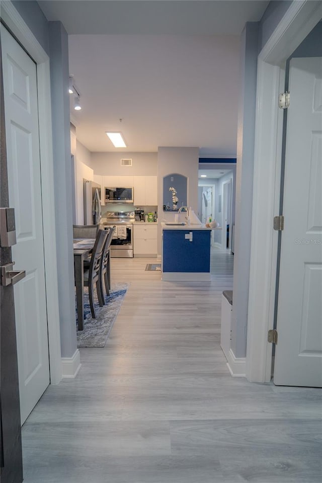 hallway featuring light hardwood / wood-style floors and sink