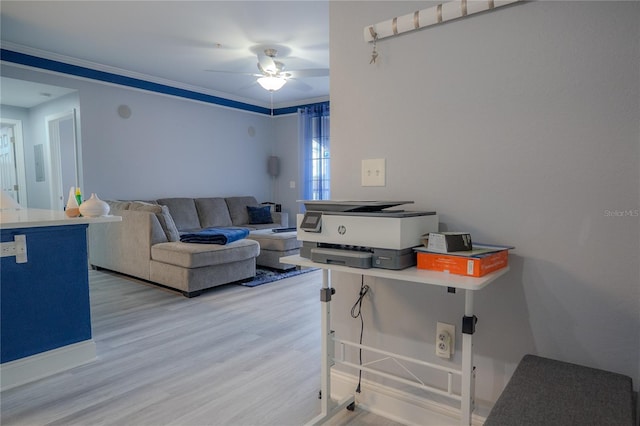 3406 Soho St Unit 102, Orlando, FL 32835 - office featuring light wood finished floors, a ceiling fan, and crown molding
