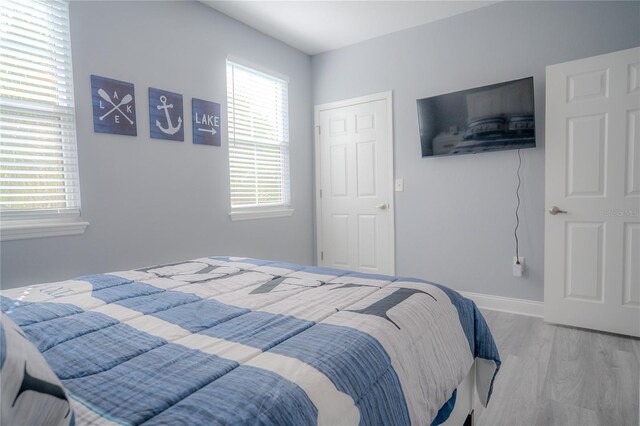 bedroom with light hardwood / wood-style flooring