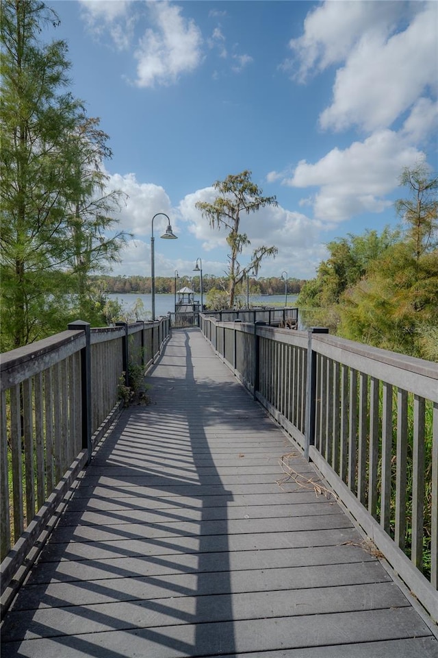 view of dock featuring a water view