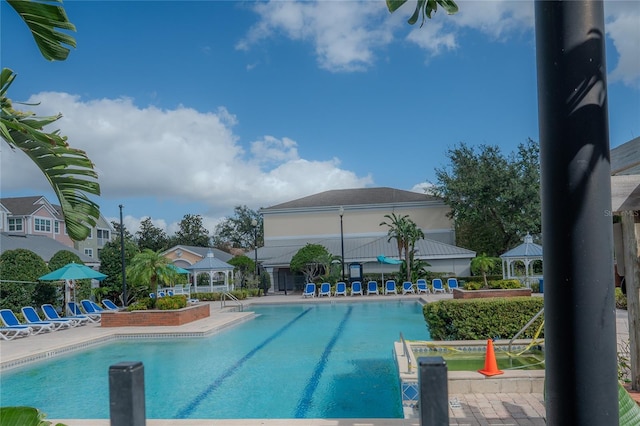 view of pool featuring a gazebo