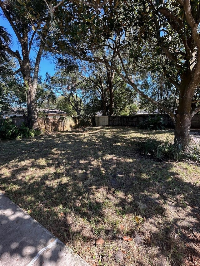 view of yard with a fenced backyard